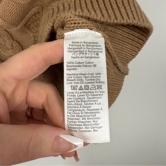 J.Crew Cable Knit Sweater Vest L NWT | 100% Cotton Fisherman Style Tan - Picture 7 of 8